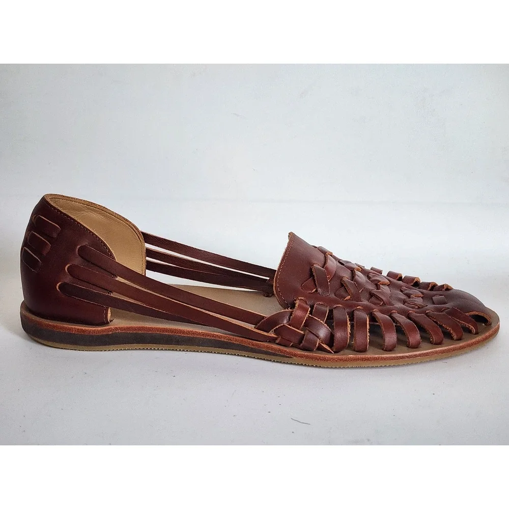 Nisolo Huarache Sandals Brandy Brown Woven Leather Flats Shoes Womens 10